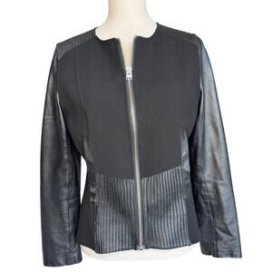 Anne Fontaine Lambskin Leather Jacket Black Zip Moto Paris Designer Size Medium